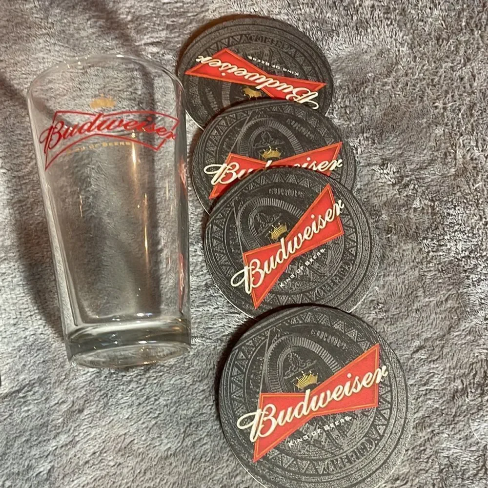 Budweiser glasses and coaster set